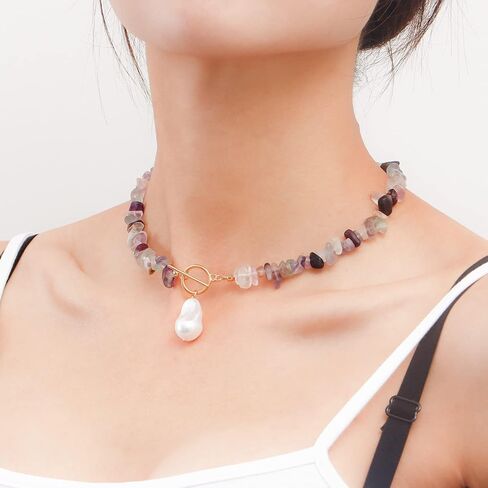 Bohemian Stone Pearl Choker Necklace for Women Dainty Natural Irregular Stone Choker Turquoise Beaded Lariat Necklace Simple Fashion OT Toggle Spiritual Handmade Jewelry in Saudi Arabia