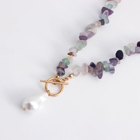 Bohemian Stone Pearl Choker Necklace for Women Dainty Natural Irregular Stone Choker Turquoise Beaded Lariat Necklace Simple Fashion OT Toggle Spiritual Handmade Jewelry in Saudi Arabia