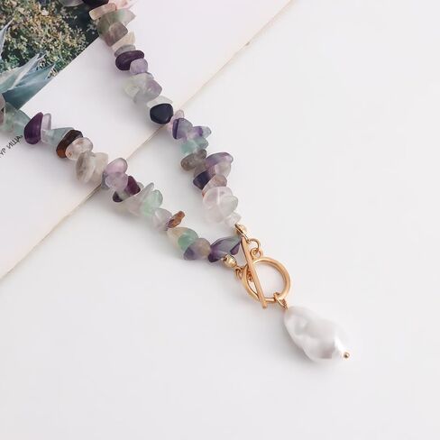 Bohemian Stone Pearl Choker Necklace for Women Dainty Natural Irregular Stone Choker Turquoise Beaded Lariat Necklace Simple Fashion OT Toggle Spiritual Handmade Jewelry in Saudi Arabia