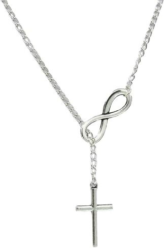 Generic Infinity Cross Necklace for Women, Tiny Cross Pendant Necklace for Women, Vintage Cross Y Drop Necklace Choker, Simple Choker Minimalist Jewelry, silver in Saudi Arabia