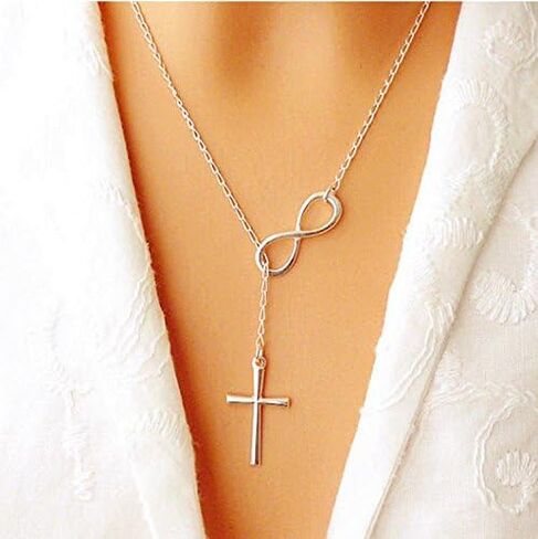 Generic Infinity Cross Necklace for Women, Tiny Cross Pendant Necklace for Women, Vintage Cross Y Drop Necklace Choker, Simple Choker Minimalist Jewelry, silver in Saudi Arabia
