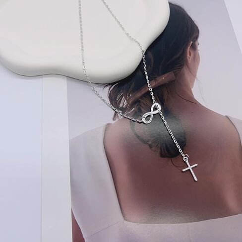 Generic Infinity Cross Necklace for Women, Tiny Cross Pendant Necklace for Women, Vintage Cross Y Drop Necklace Choker, Simple Choker Minimalist Jewelry, silver in Saudi Arabia