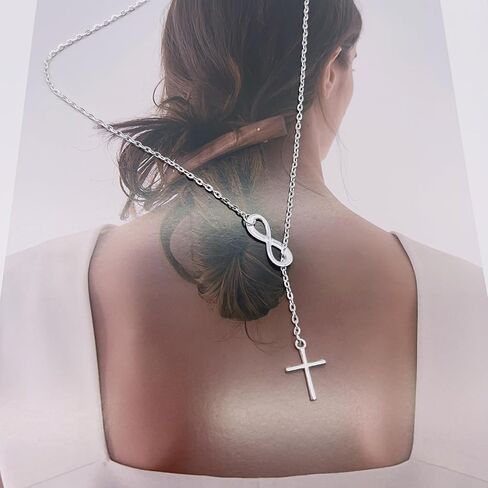 Generic Infinity Cross Necklace for Women, Tiny Cross Pendant Necklace for Women, Vintage Cross Y Drop Necklace Choker, Simple Choker Minimalist Jewelry, silver in Saudi Arabia
