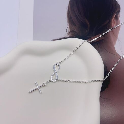 Generic Infinity Cross Necklace for Women, Tiny Cross Pendant Necklace for Women, Vintage Cross Y Drop Necklace Choker, Simple Choker Minimalist Jewelry, silver in Saudi Arabia