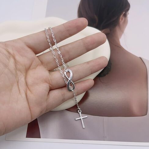Generic Infinity Cross Necklace for Women, Tiny Cross Pendant Necklace for Women, Vintage Cross Y Drop Necklace Choker, Simple Choker Minimalist Jewelry, silver in Saudi Arabia