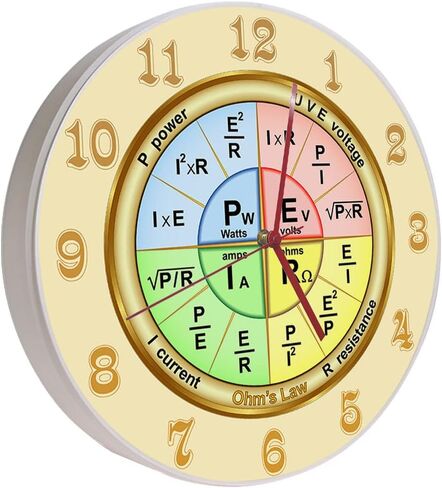 تنبيهات المهووسية OHM's Law's Electric Display Sign Wall Clock Physics موضوع تعليمي 12 بوصة على مدار الساعة الحائط مضيئة مع التحكم عن بعد 7 لون لون لورتي مدرسية فيزيائي هدية فيزيائي in Kuwait