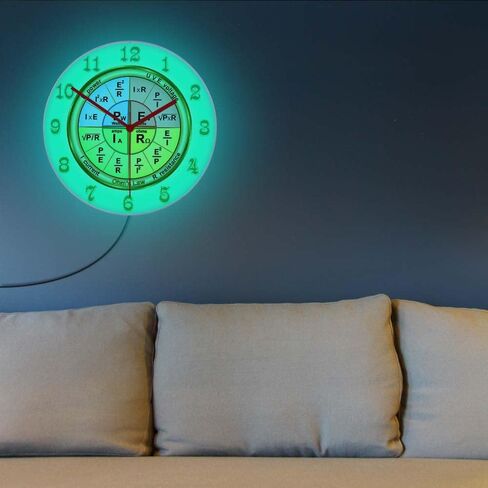 تنبيهات المهووسية OHM's Law's Electric Display Sign Wall Clock Physics موضوع تعليمي 12 بوصة على مدار الساعة الحائط مضيئة مع التحكم عن بعد 7 لون لون لورتي مدرسية فيزيائي هدية فيزيائي in Kuwait