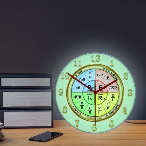 تنبيهات المهووسية OHM's Law's Electric Display Sign Wall Clock Physics موضوع تعليمي 12 بوصة على مدار الساعة الحائط مضيئة مع التحكم عن بعد 7 لون لون لورتي مدرسية فيزيائي هدية فيزيائي in Kuwait