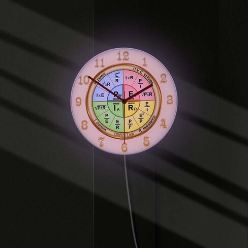تنبيهات المهووسية OHM's Law's Electric Display Sign Wall Clock Physics موضوع تعليمي 12 بوصة على مدار الساعة الحائط مضيئة مع التحكم عن بعد 7 لون لون لورتي مدرسية فيزيائي هدية فيزيائي in Kuwait