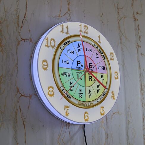 تنبيهات المهووسية OHM's Law's Electric Display Sign Wall Clock Physics موضوع تعليمي 12 بوصة على مدار الساعة الحائط مضيئة مع التحكم عن بعد 7 لون لون لورتي مدرسية فيزيائي هدية فيزيائي in Kuwait