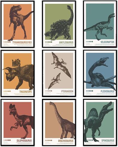 Dinosaur Poster T-Rex Print For Kids Decor Vintage Dinosaur Canvas Wall Art For Modern Family Decor (8×12 inch,Set of 9, Unframed) in Saudi Arabia