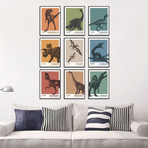 Dinosaur Poster T-Rex Print For Kids Decor Vintage Dinosaur Canvas Wall Art For Modern Family Decor (8×12 inch,Set of 9, Unframed) in Saudi Arabia