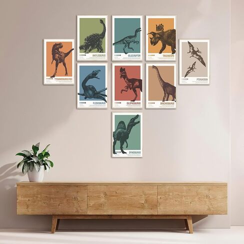 Dinosaur Poster T-Rex Print For Kids Decor Vintage Dinosaur Canvas Wall Art For Modern Family Decor (8×12 inch,Set of 9, Unframed) in Saudi Arabia
