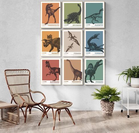 Dinosaur Poster T-Rex Print For Kids Decor Vintage Dinosaur Canvas Wall Art For Modern Family Decor (8×12 inch,Set of 9, Unframed) in Saudi Arabia