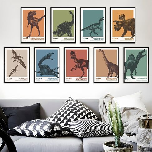 Dinosaur Poster T-Rex Print For Kids Decor Vintage Dinosaur Canvas Wall Art For Modern Family Decor (8×12 inch,Set of 9, Unframed) in Saudi Arabia