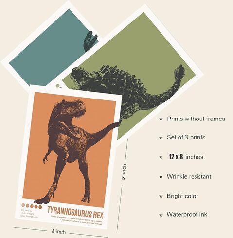Dinosaur Poster T-Rex Print For Kids Decor Vintage Dinosaur Canvas Wall Art For Modern Family Decor (8×12 inch,Set of 9, Unframed) in Saudi Arabia