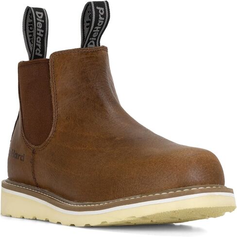 DieHard Colt Chelsea Boot, Full Grain Leather, Slip-Resistant, Brown with Wedge Sole in Saudi Arabia