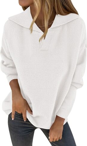 Zenlonr Womens Sweaters Fall Winter Clothes 2025 Casual Long Sleeve Lapel V Neck Knitted Pullover Jumper Tops in Kuwait