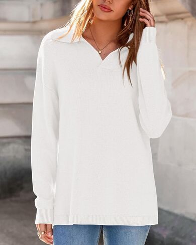 Zenlonr Womens Sweaters Fall Winter Clothes 2025 Casual Long Sleeve Lapel V Neck Knitted Pullover Jumper Tops in Kuwait