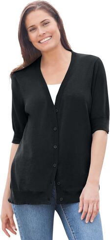 امرأة ضمن زائد الحجم خفيفة الوزن الأكمام القصيرة V-Neck Cardigan in Saudi Arabia