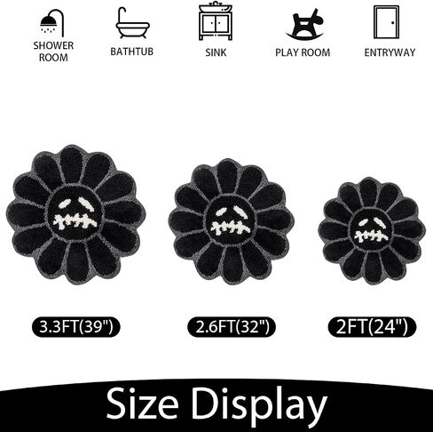 Trippy Flower Rug Cute Ghost Face Bathroom Rug Horror Goth Non-Slip Shower Floor Mats Soft Plush Bedroom Aesthetic Decor Carpet Washable Door Mat for Kitchen Entryway (Black,2 x 2FT) in Saudi Arabia