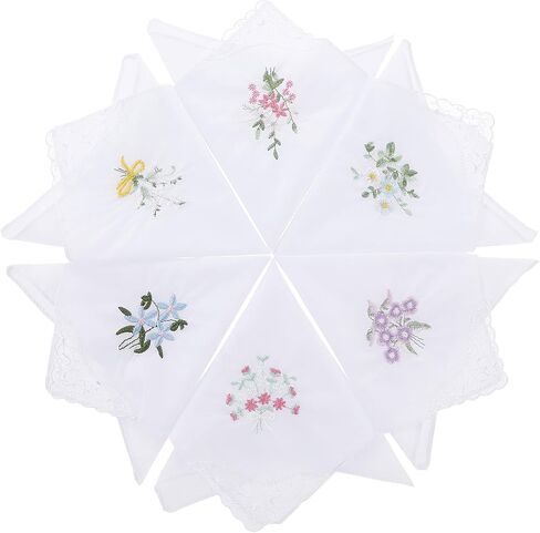 Ladies Cotton Handkerchiefs Flower Embroidered with Lace Ladies' Vintage Floral Lace Handkerchiefs for Wedding Party (6 Pack) in Saudi Arabia