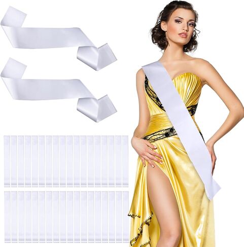 JIEYAO 25 Pcs White Sashes Blank, DIY Bride Pageant Sashes Blank Satin Sash Plain Custom Sash for Homecoming Prom Party Decor in Saudi Arabia