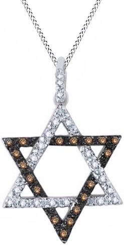 THE JEWEL ZONE Round Cut Champagne & White Natural Diamond Star of David Pendant Necklace in 10K Solid Gold (1/5 cttw) in Kuwait
