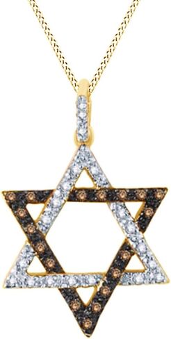 THE JEWEL ZONE Round Cut Champagne & White Natural Diamond Star of David Pendant Necklace in 10K Solid Gold (1/5 cttw) in Kuwait
