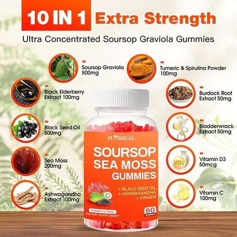 17-in-1 Soursop Detox Liquid Drop ، 1900mg Soursop Bitters Liquid مع الفحم المنشط والزيوليت والطين البنتونيت ، شلوريلا ، prebiotics لأمعاء الكبد الهضمي إزالة السموم من المناعة in Kuwait