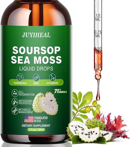 17-in-1 Soursop Detox Liquid Drop, 1900MG Soursop Bitters Liquid with Activated Charcoal, Zeolite & Bentonite Clay, Chlorella, Prebiotics for Liver Gut Digestive Toxin Detox Cleanse Immune Boost in Kuwait