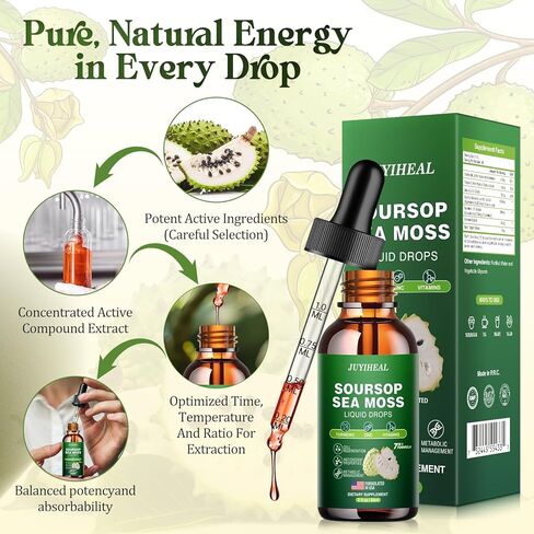 17-in-1 Soursop Detox Liquid Drop, 1900MG Soursop Bitters Liquid with Activated Charcoal, Zeolite & Bentonite Clay, Chlorella, Prebiotics for Liver Gut Digestive Toxin Detox Cleanse Immune Boost in Kuwait