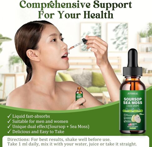 17-in-1 Soursop Detox Liquid Drop, 1900MG Soursop Bitters Liquid with Activated Charcoal, Zeolite & Bentonite Clay, Chlorella, Prebiotics for Liver Gut Digestive Toxin Detox Cleanse Immune Boost in Kuwait