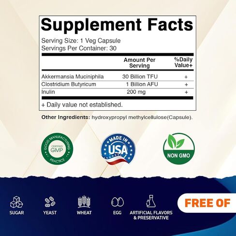 akkermansia pitamansia muciniphila 30 مليار tfu + clostridium butyryricum + prebiotic inulin - glp -1 probiotic - 30 كبسولات نباتية - 30 حصة in Saudi Arabia