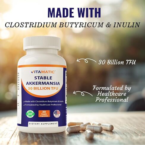 akkermansia pitamansia muciniphila 30 مليار tfu + clostridium butyryricum + prebiotic inulin - glp -1 probiotic - 30 كبسولات نباتية - 30 حصة in Saudi Arabia