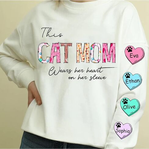 NAZENTI I Wear My Heart on My Sleeve - Custom Women Sweatshirt, with Names on the Sleeve, available for T shirt in Saudi Arabia