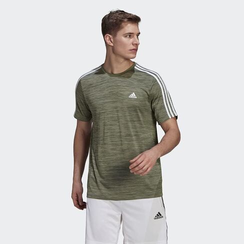 Adidas Men's 3 Stripe Tech Tee Moisture Ficking Fick Mosted Fit 1465164 (Mel Oxide Mel ، Medium) in Saudi Arabia