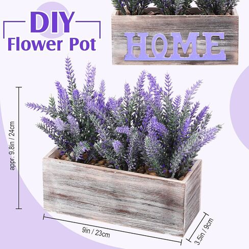 Giegxin 2 Pack Fake Lavender Flower Plant in Rustic Rectangular Wood Planter Box Artificial Potted Lavender Plant for Home Decor Wedding Indoor Faux Potted Herb Greenery Arrangement Gifts in Saudi Arabia