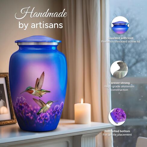 Set of 6 Funeral & Cremation Urn for Ashes for Women & Men with 1 Large Hummingbird Decorative Urns for Human Ashes Adult Female, 4 Small Keepsakes and 1 NecklaceUrn - Handcrafted in India in Saudi Arabia