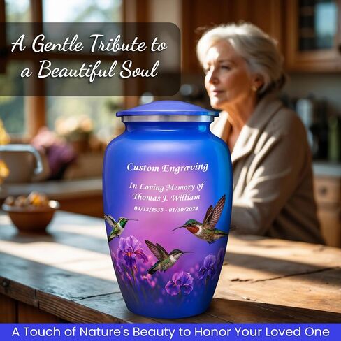 Set of 6 Funeral & Cremation Urn for Ashes for Women & Men with 1 Large Hummingbird Decorative Urns for Human Ashes Adult Female, 4 Small Keepsakes and 1 NecklaceUrn - Handcrafted in India in Saudi Arabia