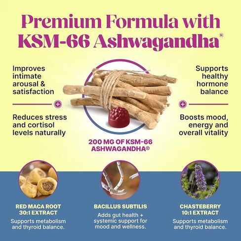 الداعم من الرغبة الجنسية الإناث للنساء - KSM -66 Ashwagandha & Maca ، تعزيز العاطفة ، الرغبة ، المزاج والإثارة ، تخفيف الإجهاد ، تقليل الجفاف وزيادة الحساسية ، مثير للشهوة الجنسية والإثارة للنساء in Kuwait