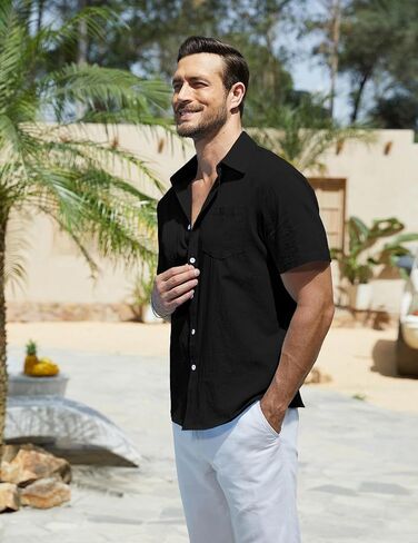 Vssjavun Mens Short Sleeve Button Down Shirts Casual Cotton Shirt Summer Beach Tops with Pocket in Kuwait