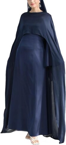 Hanimeli Women's Satin Corset Evening Gown with Removable Cape Long Sleeves Maxi Dress Elegant Abaya for Eid Weddings Prom in Saudi Arabia
