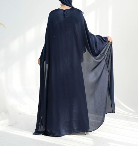 Hanimeli Women's Satin Corset Evening Gown with Removable Cape Long Sleeves Maxi Dress Elegant Abaya for Eid Weddings Prom in Saudi Arabia