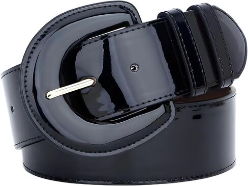Womens 2In Wide Patent Leather Waist Belt For Dresses Coat With Big Buckle - Ladies Fashion Waistbands Belts in Kuwait