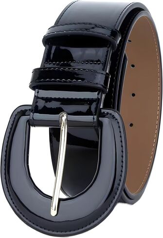 Womens 2In Wide Patent Leather Waist Belt For Dresses Coat With Big Buckle - Ladies Fashion Waistbands Belts in Kuwait