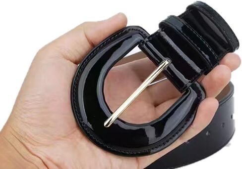 Womens 2In Wide Patent Leather Waist Belt For Dresses Coat With Big Buckle - Ladies Fashion Waistbands Belts in Kuwait