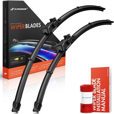A-Premium Pack of 2 Windshield Wiper Blades with Wear Indicator & Towel - Compatible with BMW 530e 540d 530i 540i 740e 740i 745e 760i M550i xDrive, 530i GT - 26" and 19", TLP/PTB/TL2 Connector in Saudi Arabia