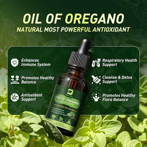 B BEWOTHS Oregano Oil Drops, Oil of Oregano with Black Seed Oil, Vitamin E, Wild Harvest Oil of Oregano Liquid Herbal Blend for Immune, Antioxidant, Digestive Gut Cleanser, Kidney Health Support-Vegan in Kuwait
