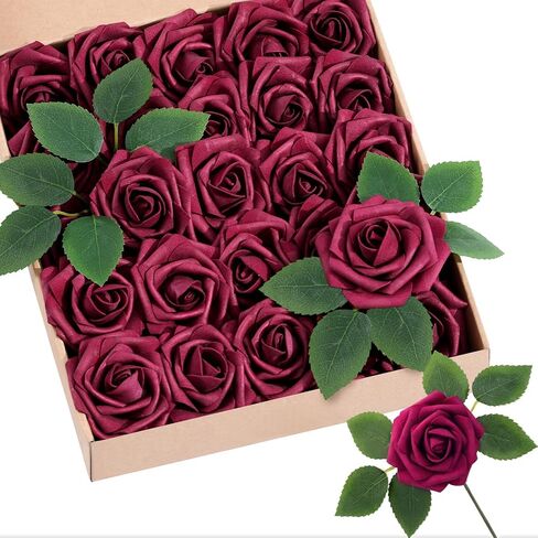 Artificial Flowers Real Looking Rose 25pcs Foam Rose with Stems Eternal Fake Rose for Wedding Home Decor Bridal Shower DIY Decoration Table Centerpieces, Floral Arrangements, Ivory in Saudi Arabia